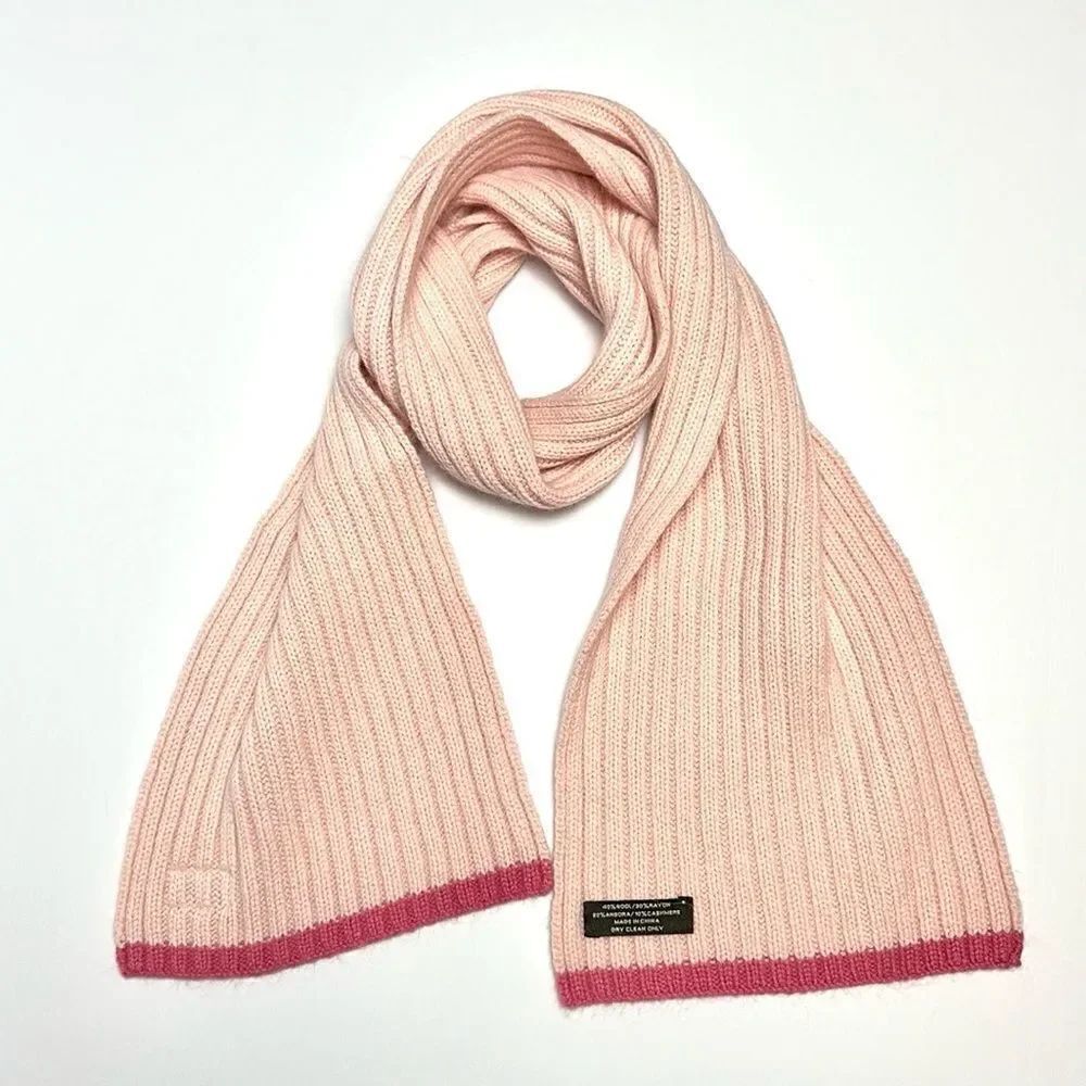 NWOT COACH Scarf Wool Rayon Angora Cashmere Blend Pink RibβKnit
